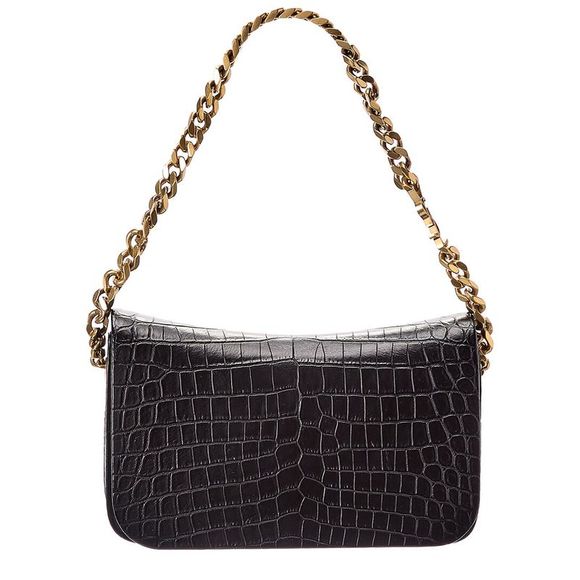 Saint Laurent Handbags - Saint Laurent Elise Croc-Embossed Leather Shoulder Bag, Black